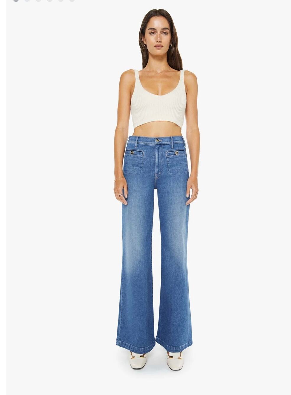 Mother The Stashed Hustler Roller Sneak Jeans Whisk Me Away Wide Leg Women's 25